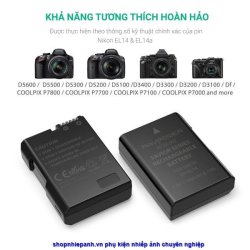 thumbnail Bộ 2 pin và sạc kép RAVpower for Nikon EN-EL14 D3xxx D5xxx Df P7xxx - 1