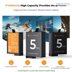 thumbnail Combo 3 pin 1 sạc K&F concept for DJI Osmo Action 5 Pro/4/3 camera 2100mah - 0