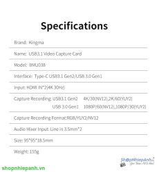 thumbnail Kingma DUAL 4K video capture card BMU038 - 8