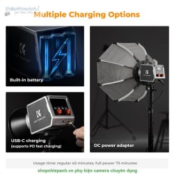 thumbnail Led K&F concept  PL-60B 60W COB 4500mAh Type-C PD Fast Charging 12 Light Effects 2700K-6500K - 1