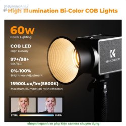thumbnail Led K&F concept  PL-60B 60W COB 4500mAh Type-C PD Fast Charging 12 Light Effects 2700K-6500K - 0