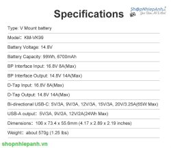 thumbnail Pin Kingma mini V mount KM-VK99 99Wh 6700mah - 7