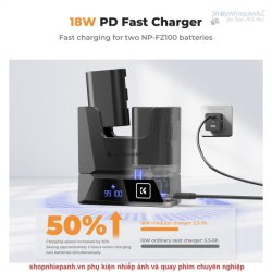 thumbnail Sạc đôi siêu tốc 18W K&F Concept NP-FZ100 Sony A7iii, A7iv, A7C, FX3, FX30, A9, A6600, A6700, ZV-E1, ZV-E10ii, Alpha 9, A9S, A7R III, A7R IV, A7R V (KF28.0058) - 1